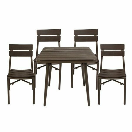 BFM SEATING Bayview 36'' Square Bronze Aluminum / Brown Synthetic Teak Outdoor Table with 4 Chairs 163YLBR36S